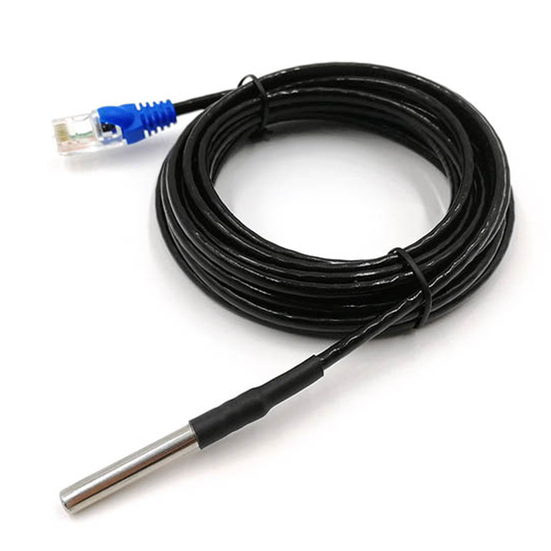 DS18B20デジタル温度センサー — 1-Wireインターフェース, 防水仕様, RJ45コネクタ