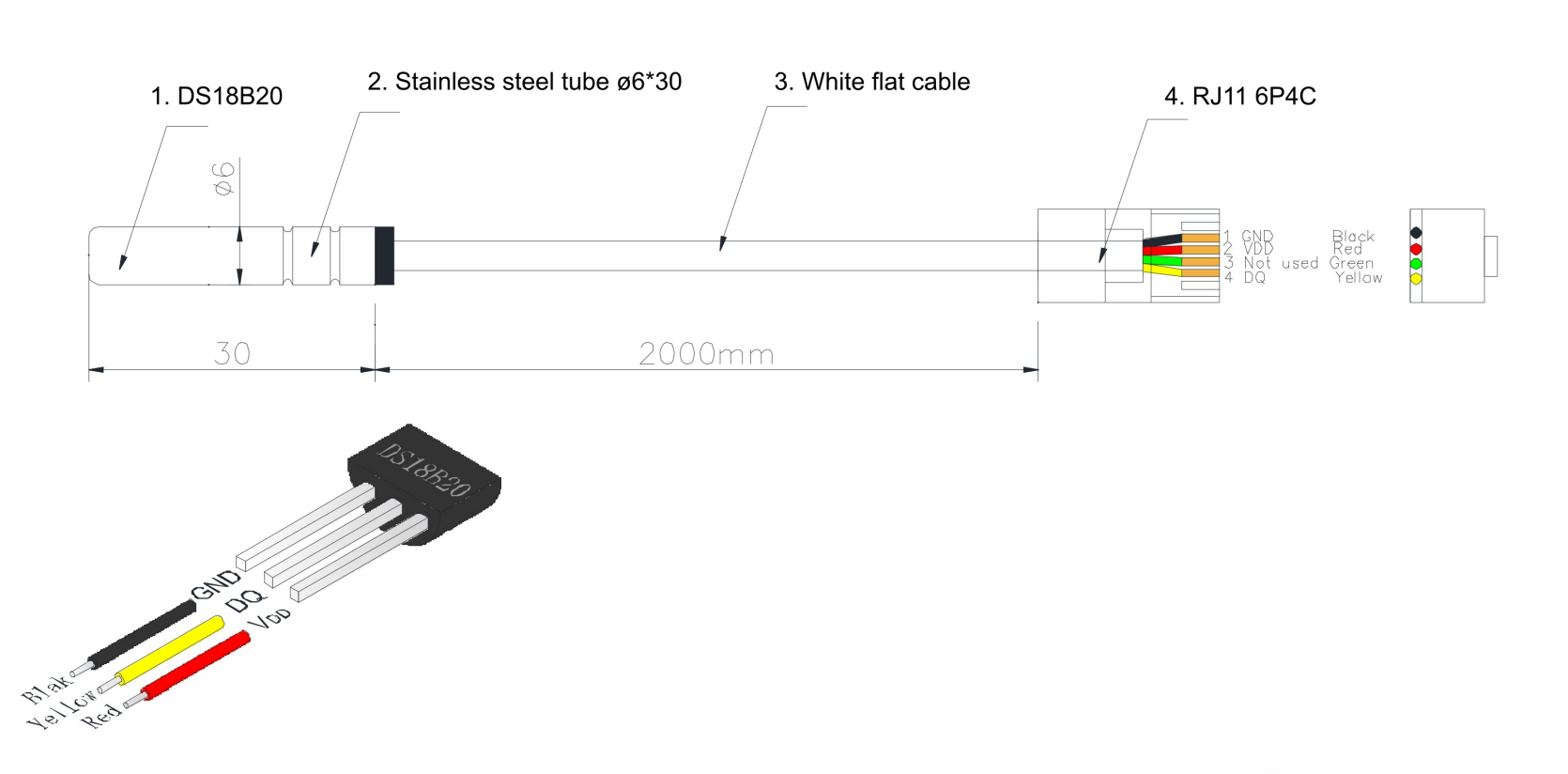DS18B20デジタル温度センサー — RJ45コネクタ, コールドチェーン物流用